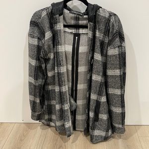 Plaid jacket leather hood